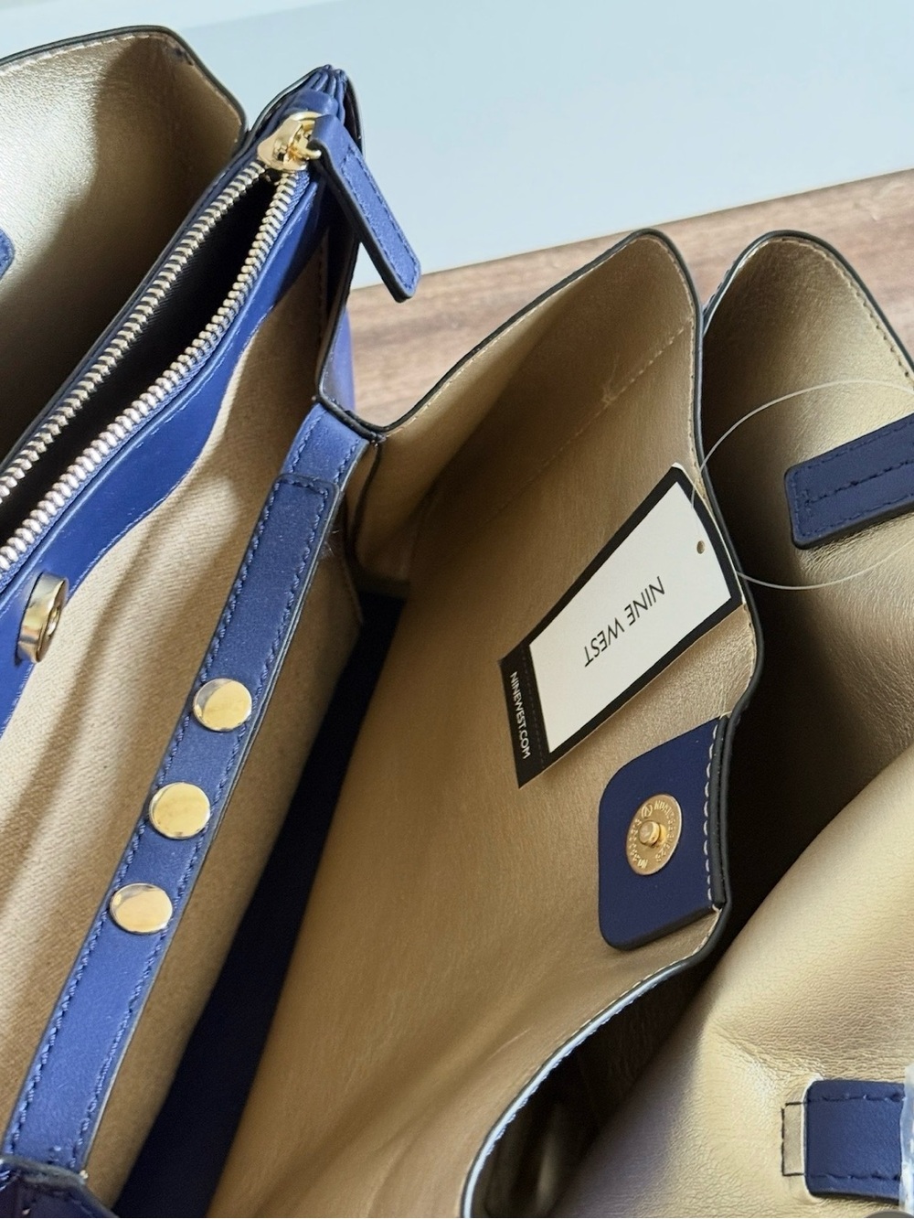 Nine West Navy Smooth Leather Tote - Picture 4 of 6